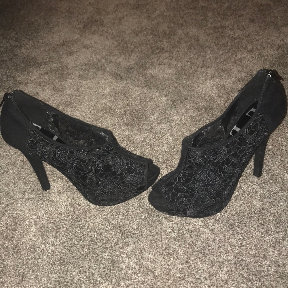 Beautiful, black, lace stiletto peep toe heels